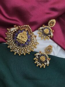 AD white and purple lakshmi pendent set