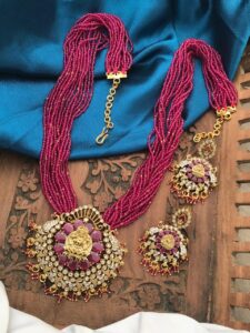 bunch beads necklace with lakshmi pendent set red
