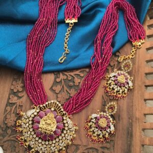 bunch beads necklace with lakshmi pendent set red