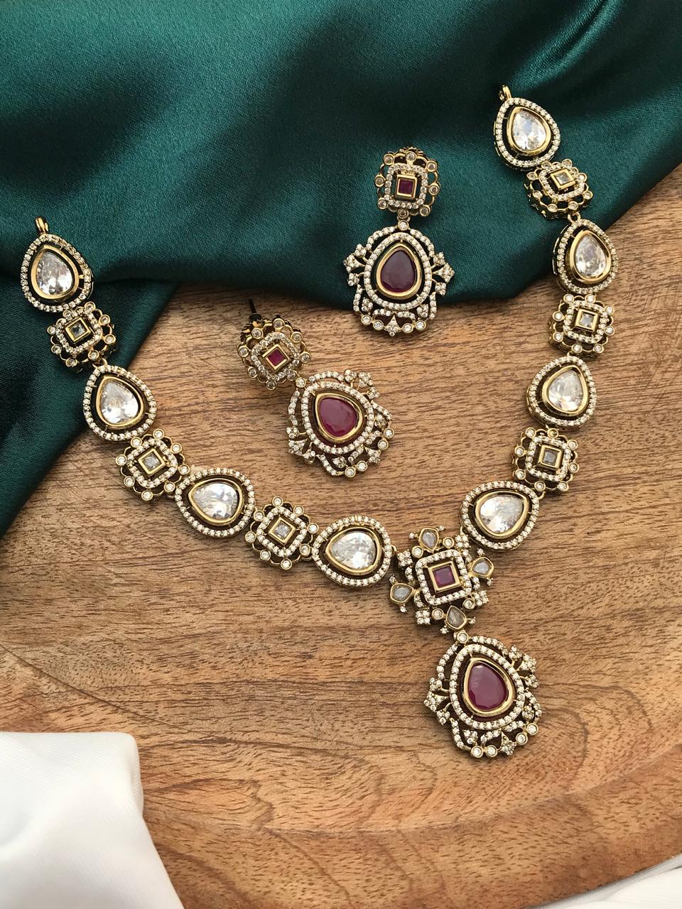 victorian necklace with red and white stones